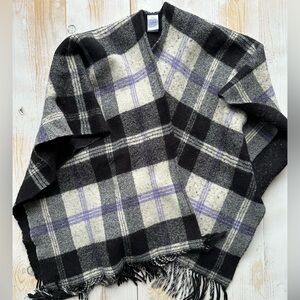 J. Crew Black and Cream Checkered Poncho XS-S